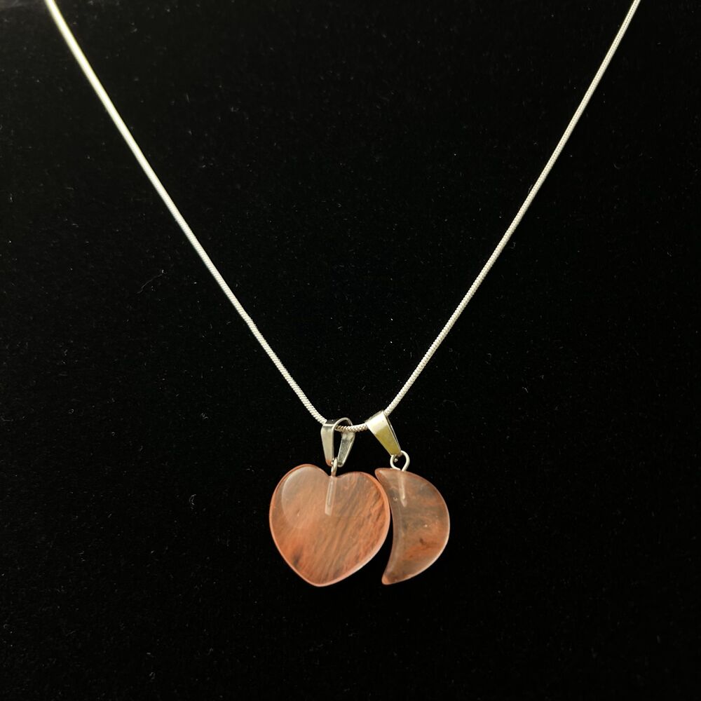 Cherry Quartz Heart and Agate Moon Pendants Necklace with Sterling Silver Chain